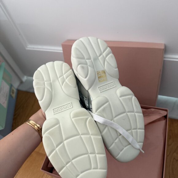 NWT Miu Miu Low Top Sneakers Metallic Silver Chunky Rubber Sole Stitching - Picture 10 of 11